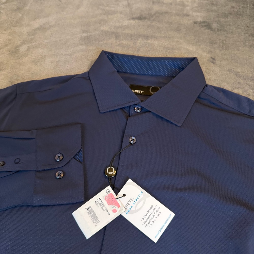 Quieti‎ Nova Stretch Navy Blue Long Sleeve Button Down Shirt Mens Large NWT